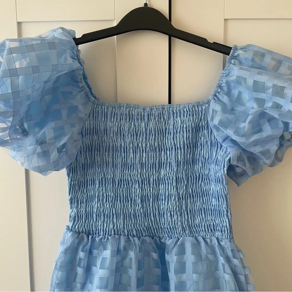 NWT PrettyGarden Blue Puff-Sleeve Ruffle Dress Size S - Picture 7 of 15